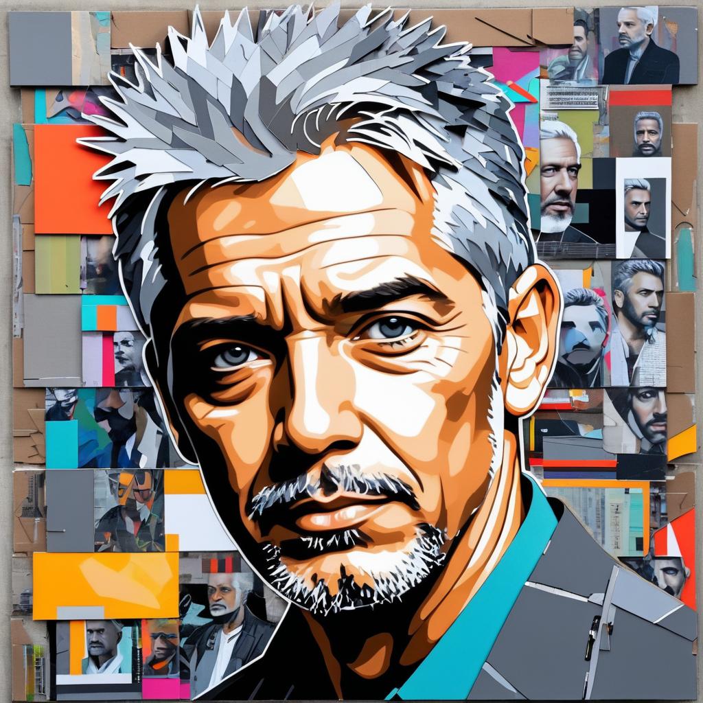 Edgy Collage of a Gray-Haired Man