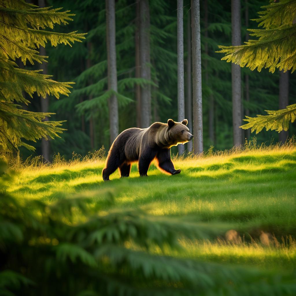 Golden Afternoon Bear in Lush Forest