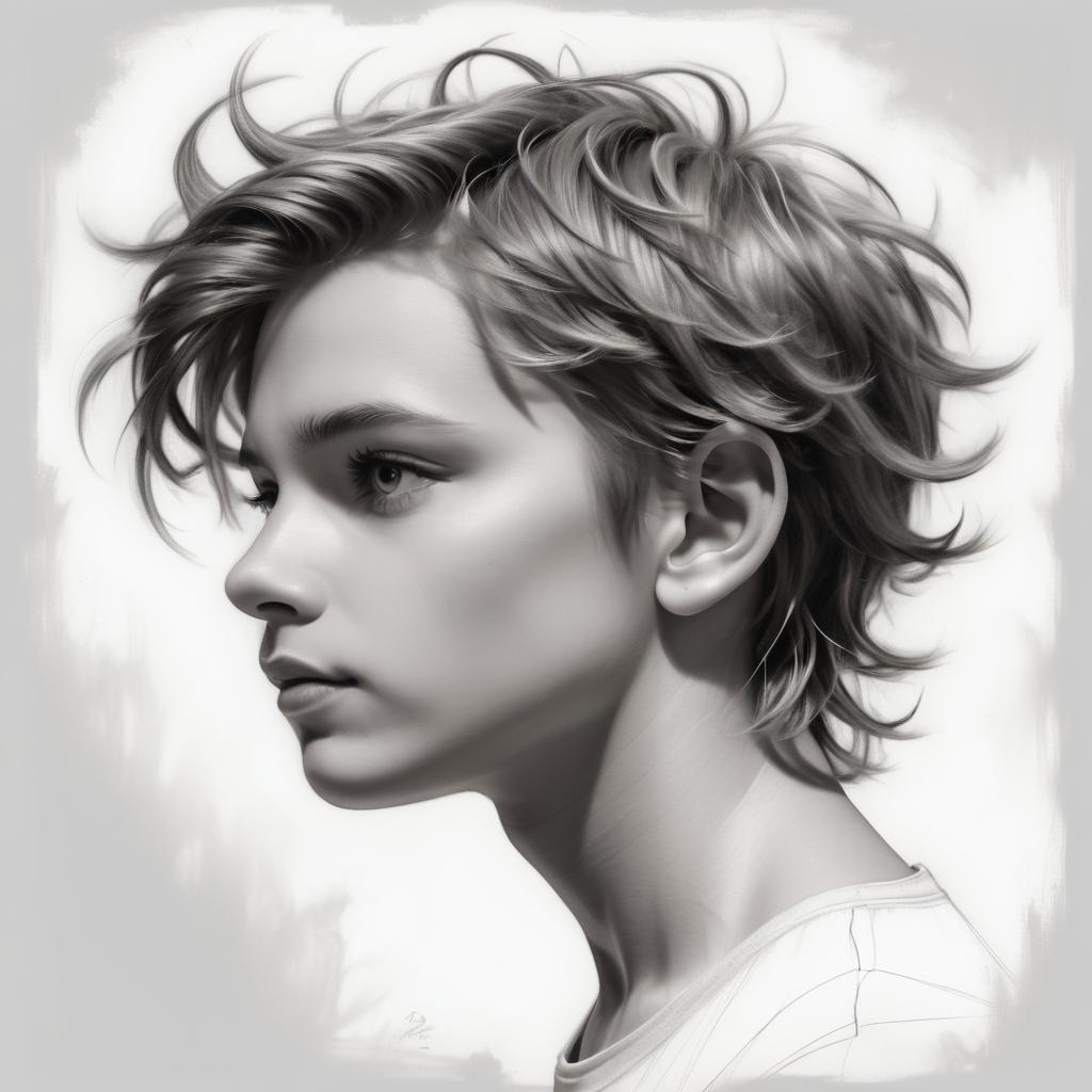 Detailed Black and White Boy Portrait Sketch