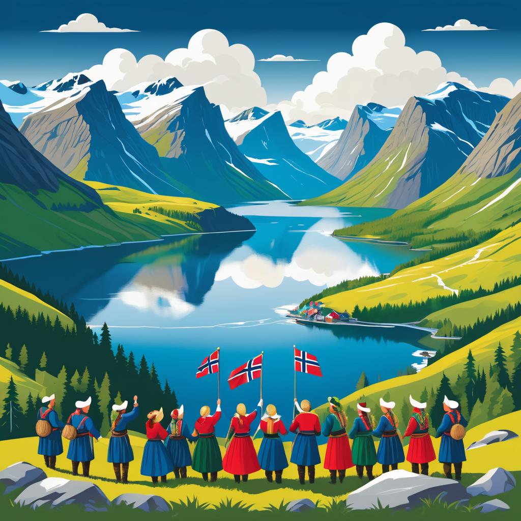 Festive Norwegian Landscape T-Shirt Design