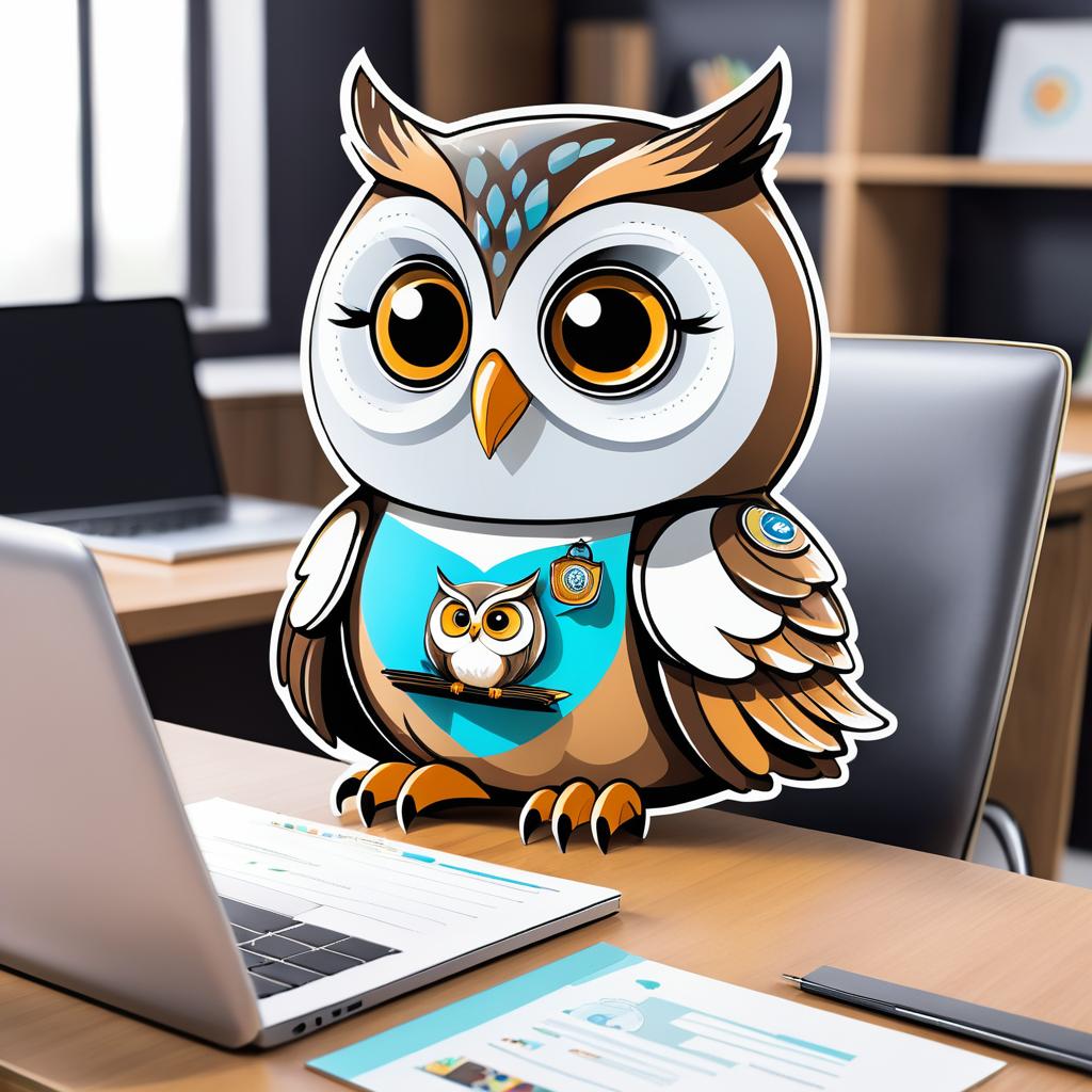 Whimsical Cartoon Owl with Laptop Design