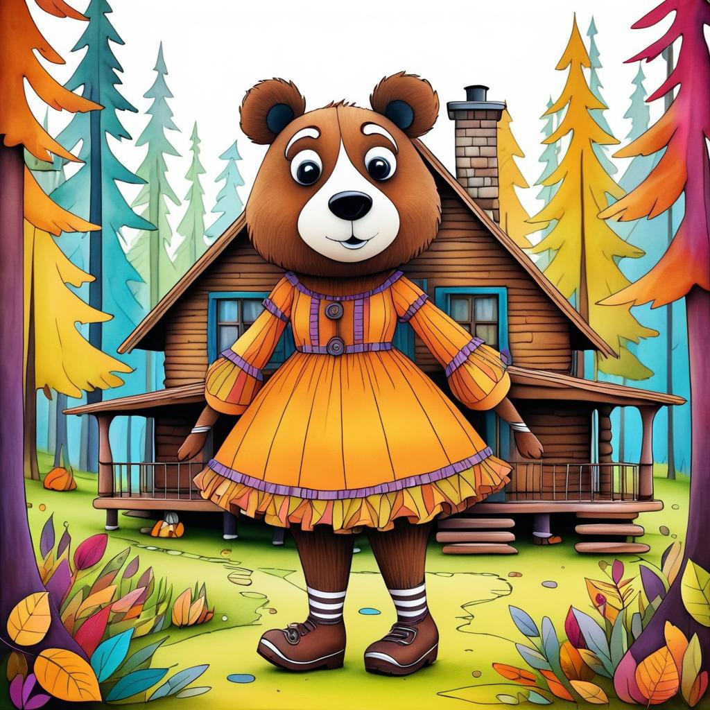 Whimsical Brown Bear in Tim Burton Style