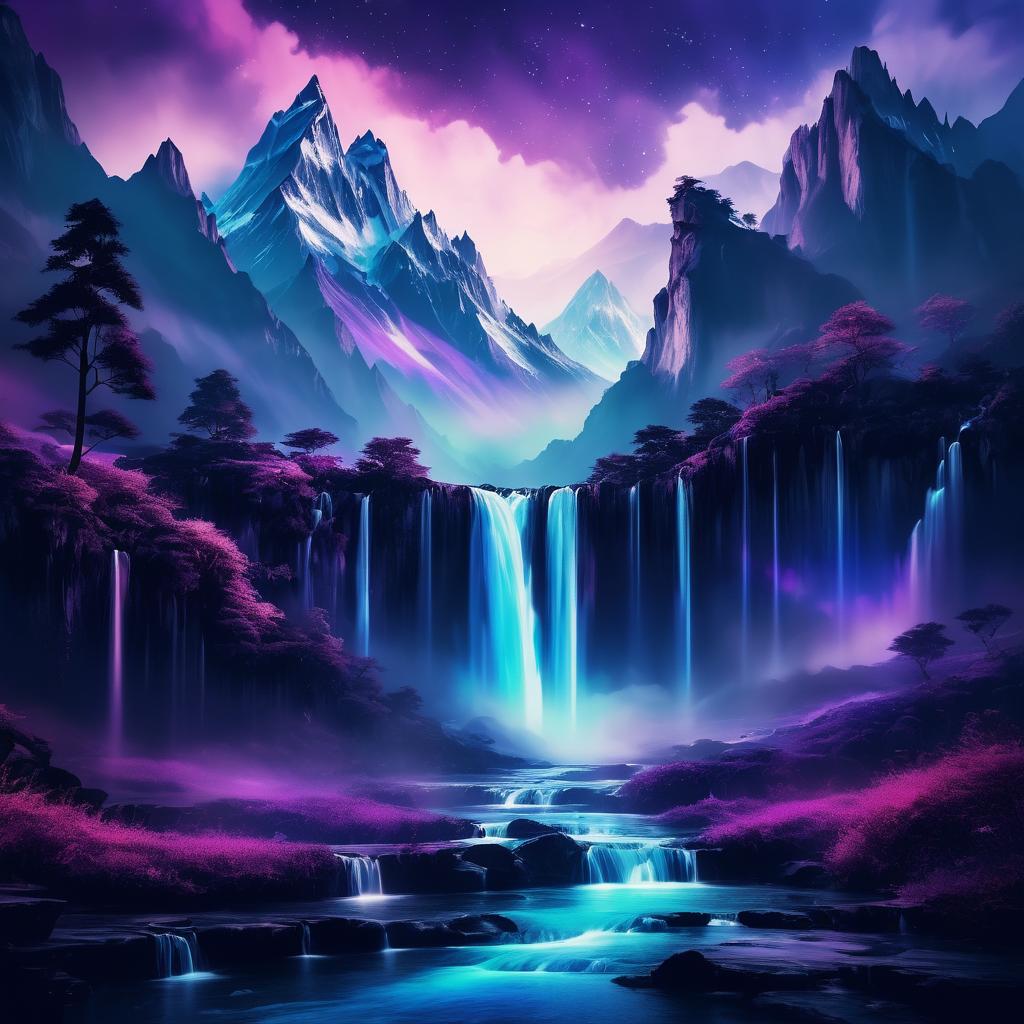 Ethereal Mountains and Cascading Waterfalls