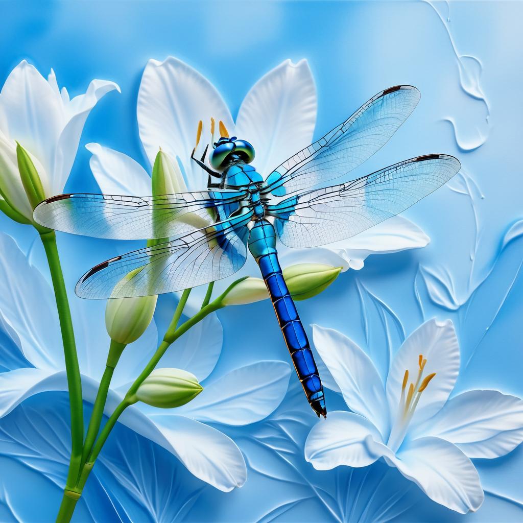 Vivid Blue Dragonfly on Watercolor Paper