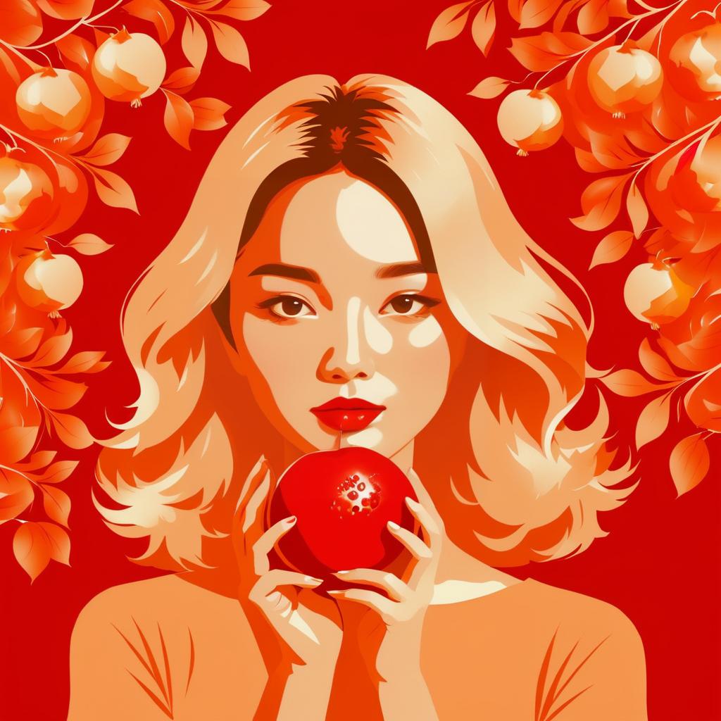 Blonde Girl Silhouette with Pomegranate