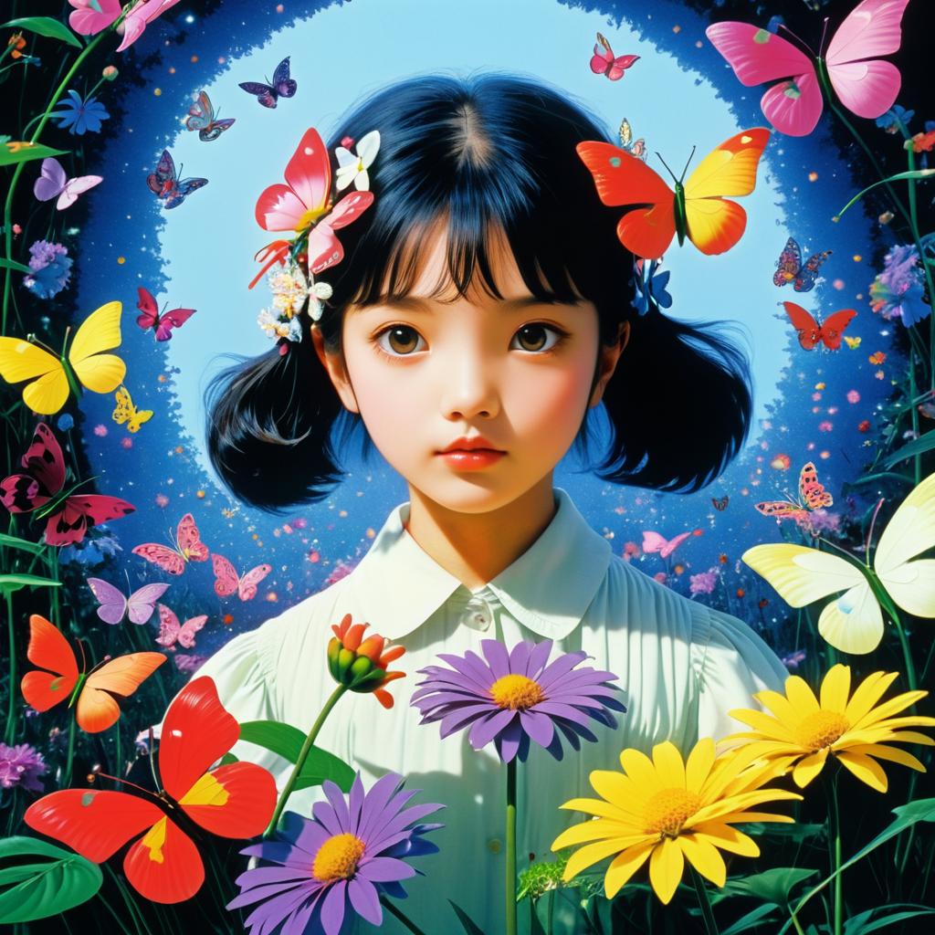 Surreal Blossom: A Girl and Butterflies