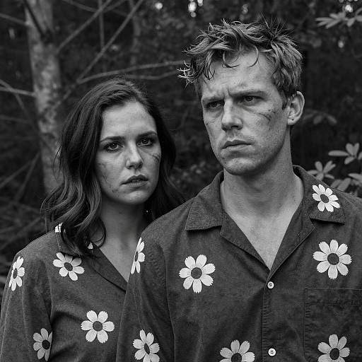 Intense Couple in Floral Forest