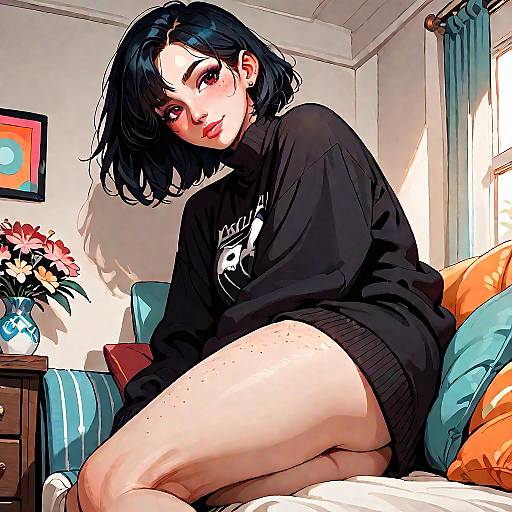 Woman in Oversized Sweater Sitting Indoors