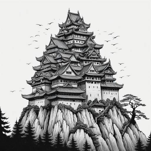 Monochrome Kaijuu in a Serene Landscape
