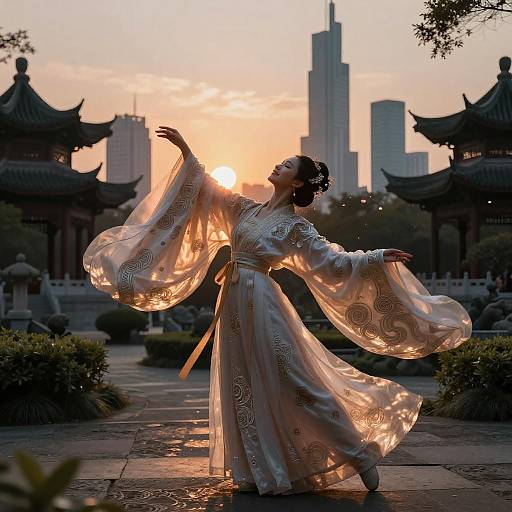 Chiaroscuro Masked Hanfu Sunset Dancer