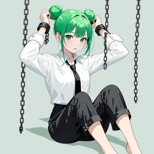 Anime Girl in Handcuffs with Butterfly