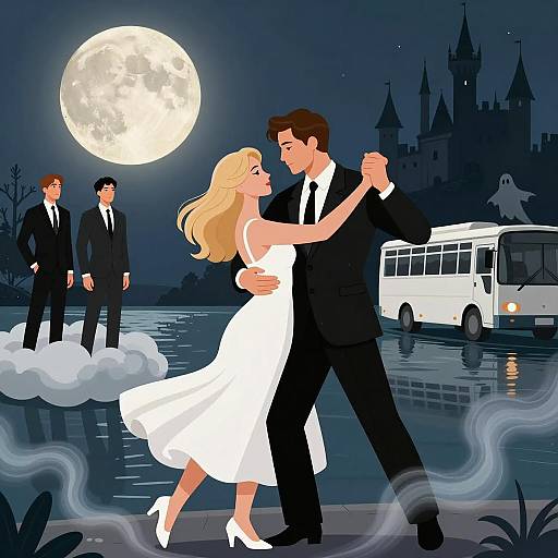 Romantic Moonlit Dance in a Dreamy Scene