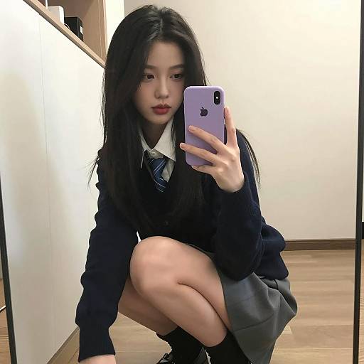 Selfie Moment: Asian Woman in Blue