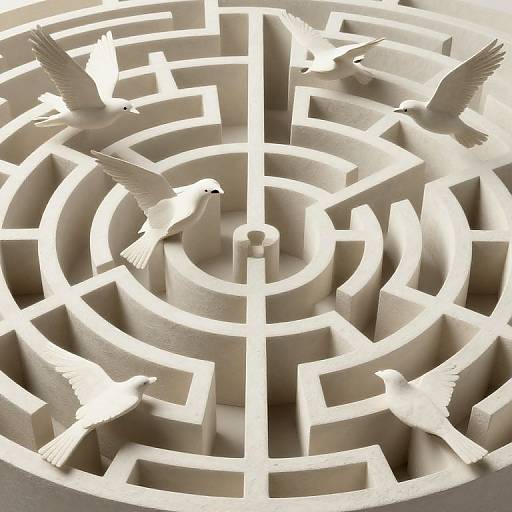 Surreal Mind Labyrinth with Mirrored Birds