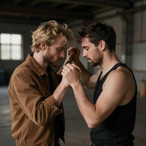 Two Men Dancing in Industrial Warehouse