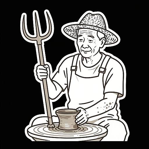 Elderly Potter Man Line Art