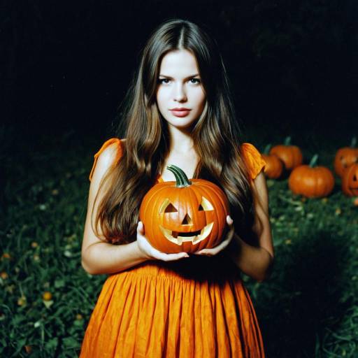 Halloween Girl in Pumpkin Dress