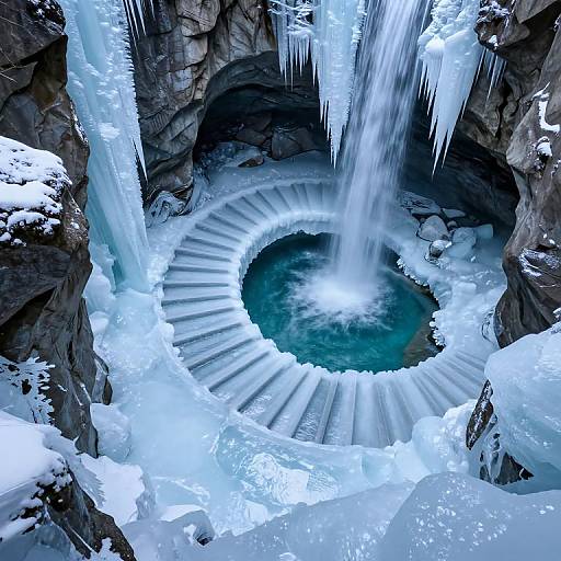 Icy Spiral Staircase in Frozen Chasm