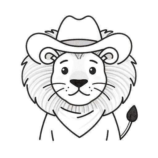 Pastel Line Art Cartoon Lion