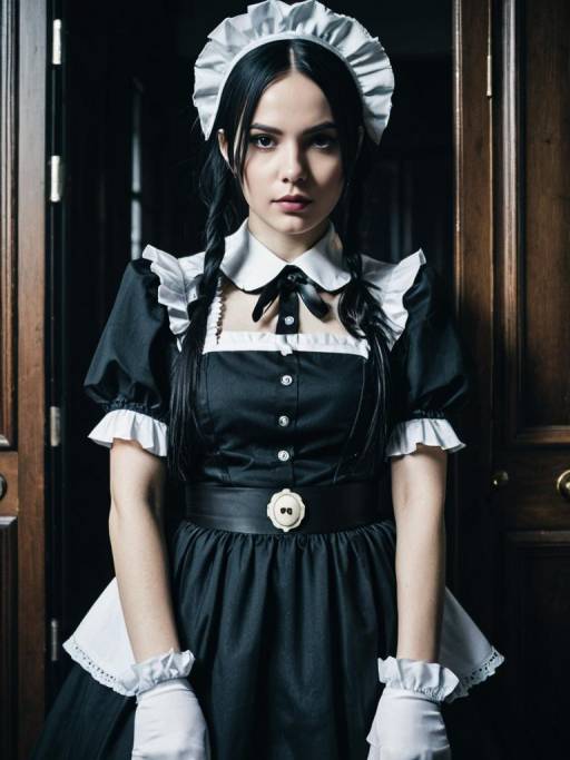 Woman in Lockable Gothic Maid Costume
