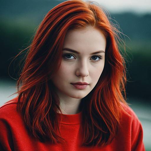Realistic Portrait of Woman in Red Sweatshirt