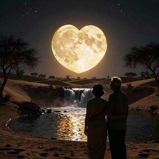 Elderly Couple Beneath Heart Moon
