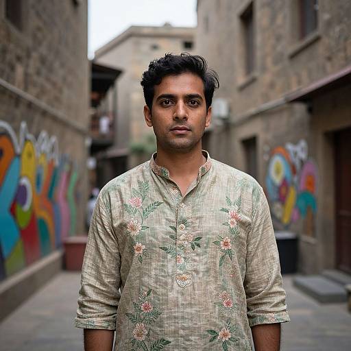 Man in Mekhela Sador with Street Art