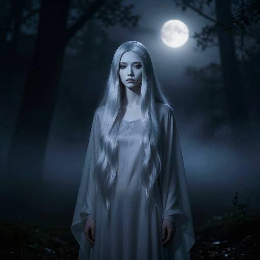 Surreal Cloaked Figure in Moonlit Forest