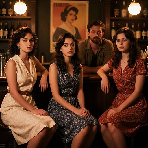 Vintage Bar Scene with Diverse Characters