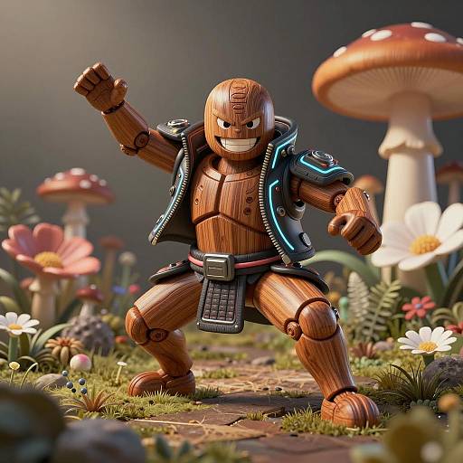 Cyberpunk Sushi Samurai in Miniature Garden