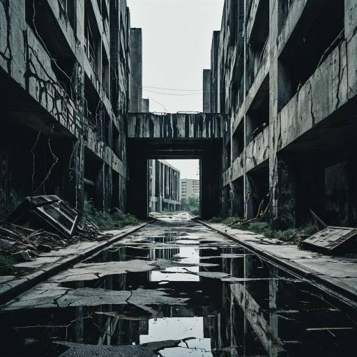 Dystopian Rustic Brutalism Street Scene