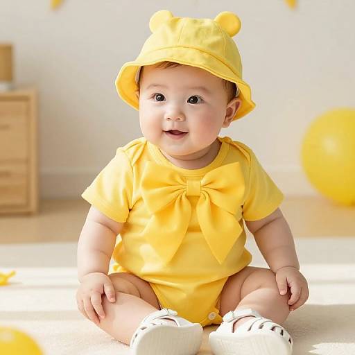 Joyful Baby in Bright Yellow Outfit