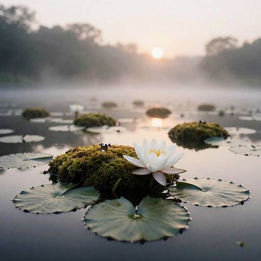 Misty Water Lily Pond Watercolor