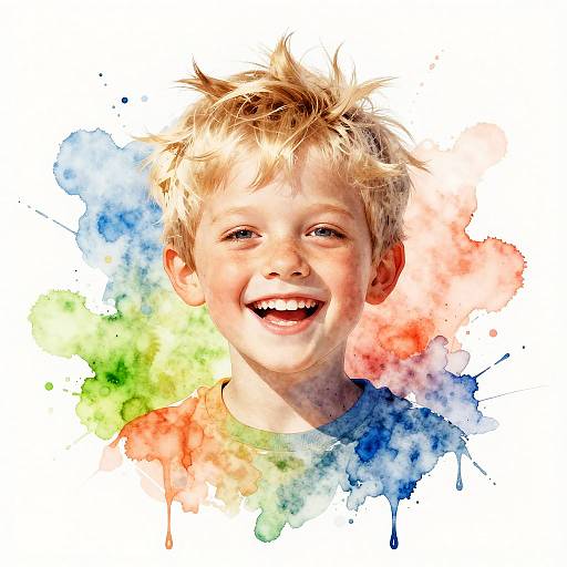 Joyful Stylized Portrait with Watercolor