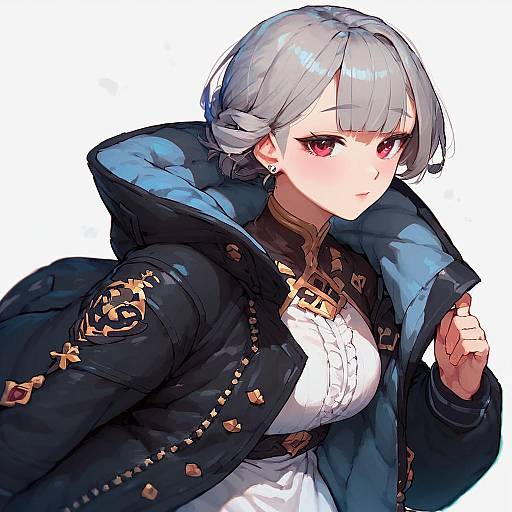 Anime Girl in Simple Grey Dress