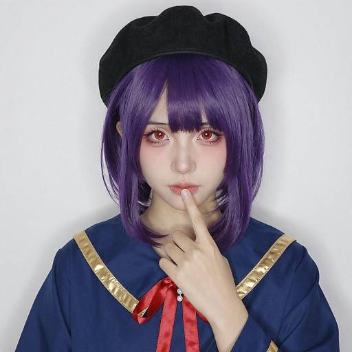 Portrait of Woman with Purple Bob Hair