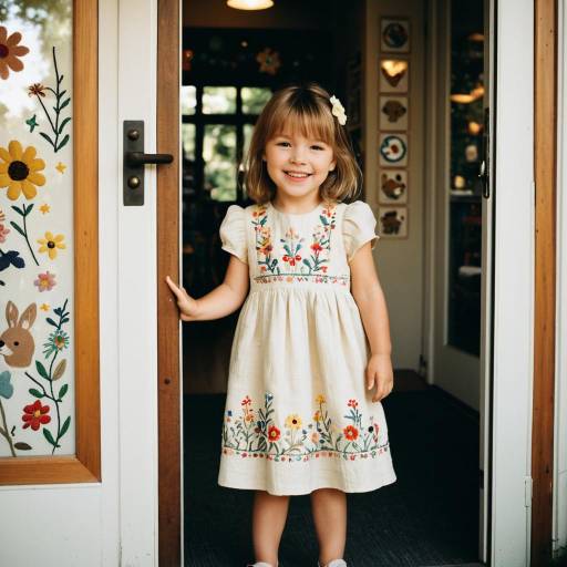 Smiling Toddler Girl in Embroidered Dress