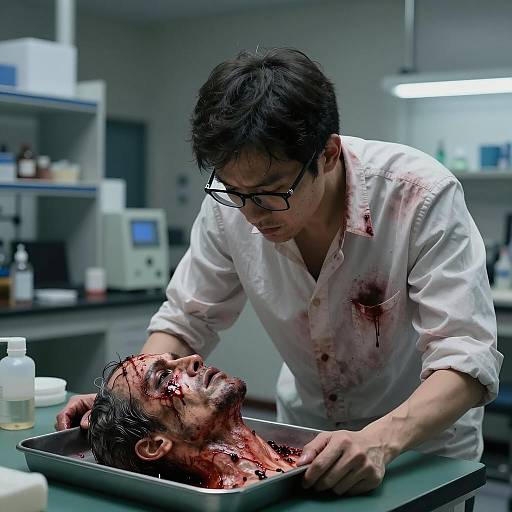 Chilling Laboratory Scene with Focused Man