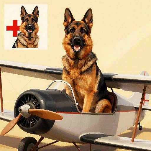 German Shepherd in Vintage Biplane Cockpit