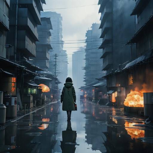 Sci-Fi Watercolor Urban Destruction Scene