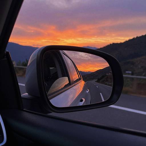 Sunset Mountain Road Rearview Reflection