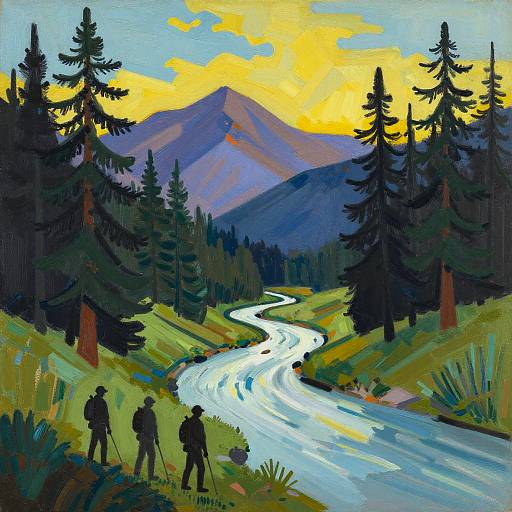 Abstract Mountain Landscape with Rangers