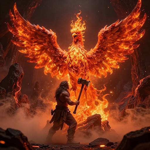 Surreal Troll Sculptor and Fiery Phoenix