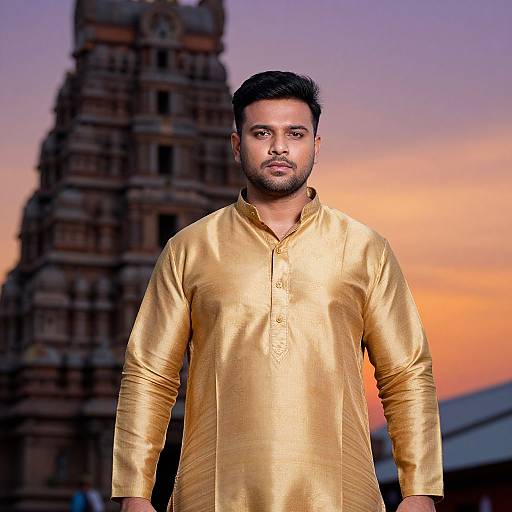 Confident South Asian Man by Temple