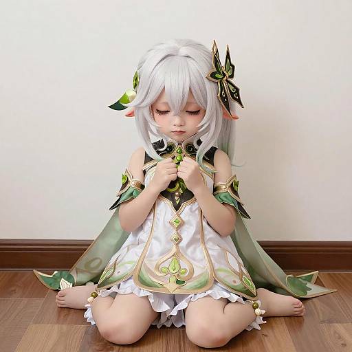 Shy Anime Girl in Ornate Dress