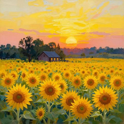 Vibrant Sunflower Field Oil Painting