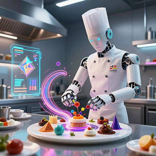 Cyberpunk Robotic Chef Creating Molecular Cuisine