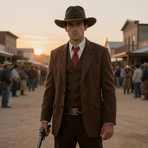 Intense Cowboy Standoff at Sunset