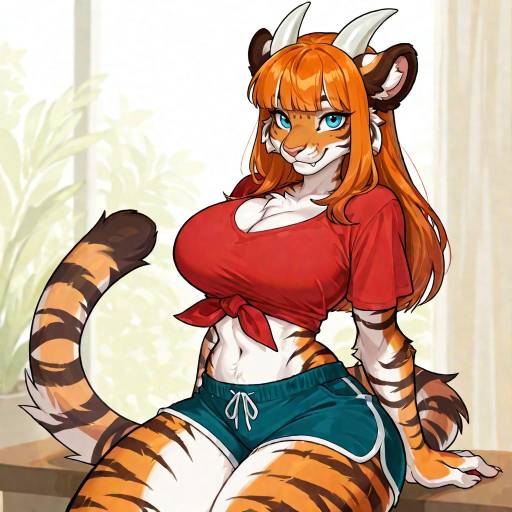 Furry Tiger Girl with Blue Eyes