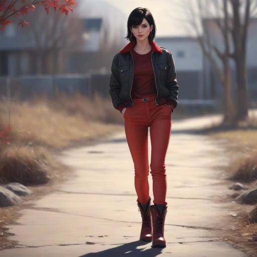 Fashionable Girl in Red Outdoors